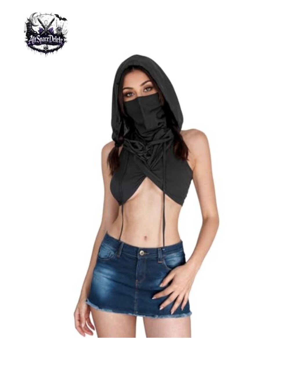 Women's Crisscross Wrap Crop Hoodie Sleeveless Tank Y2k Gothic Rave Top